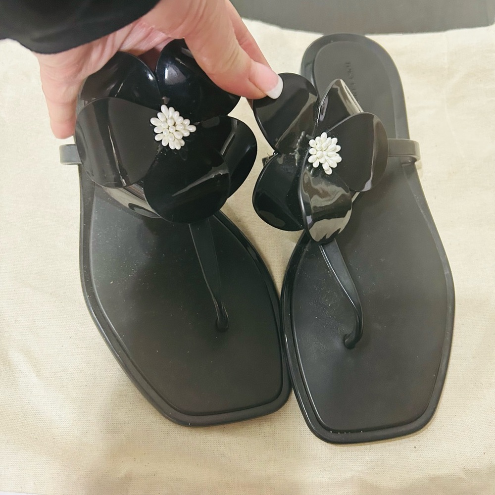 Tory Burch Black Floral Sandals